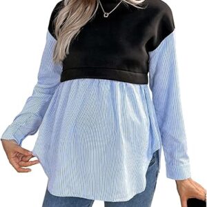 GORGLITTER Women's Maternity Striped Colorblock Sweatshirts Crewneck Long Sleeve Curved Hem Tops
